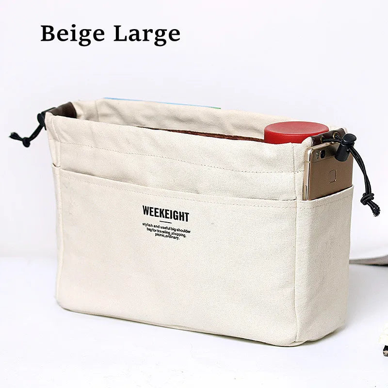 Bag Divider Drawstring Canvas Storage Organizers Multi-Pockets Liner Bag Lightweight Portable Travel Storage Bag