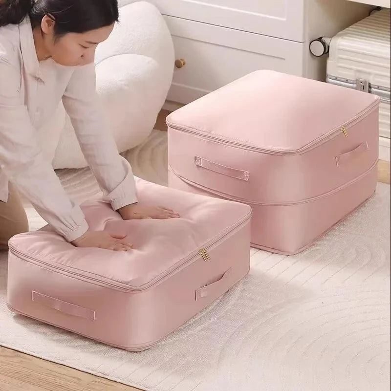 Heavy-Duty Self-Compressing Storage Bag Portable Organizer for ClothesBlankets & Quilts Ideal for Closet Organization