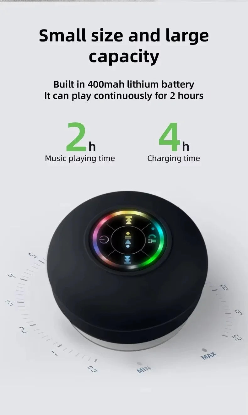 New Bathroom Waterproof Wireless LED Bluetooth Speaker Mini Portable Strong Suction Cup Speaker Outdoor Sports Stereo Speaker