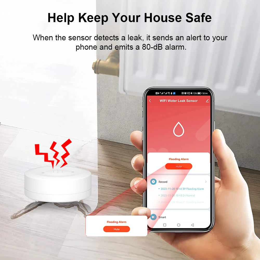 Tuya WiFi/Zigbee Water Leak Sensor Flood Leakage Detector with Sound Alarm 80dB and IP55 WaterProof Water Sensor Remote Monitor