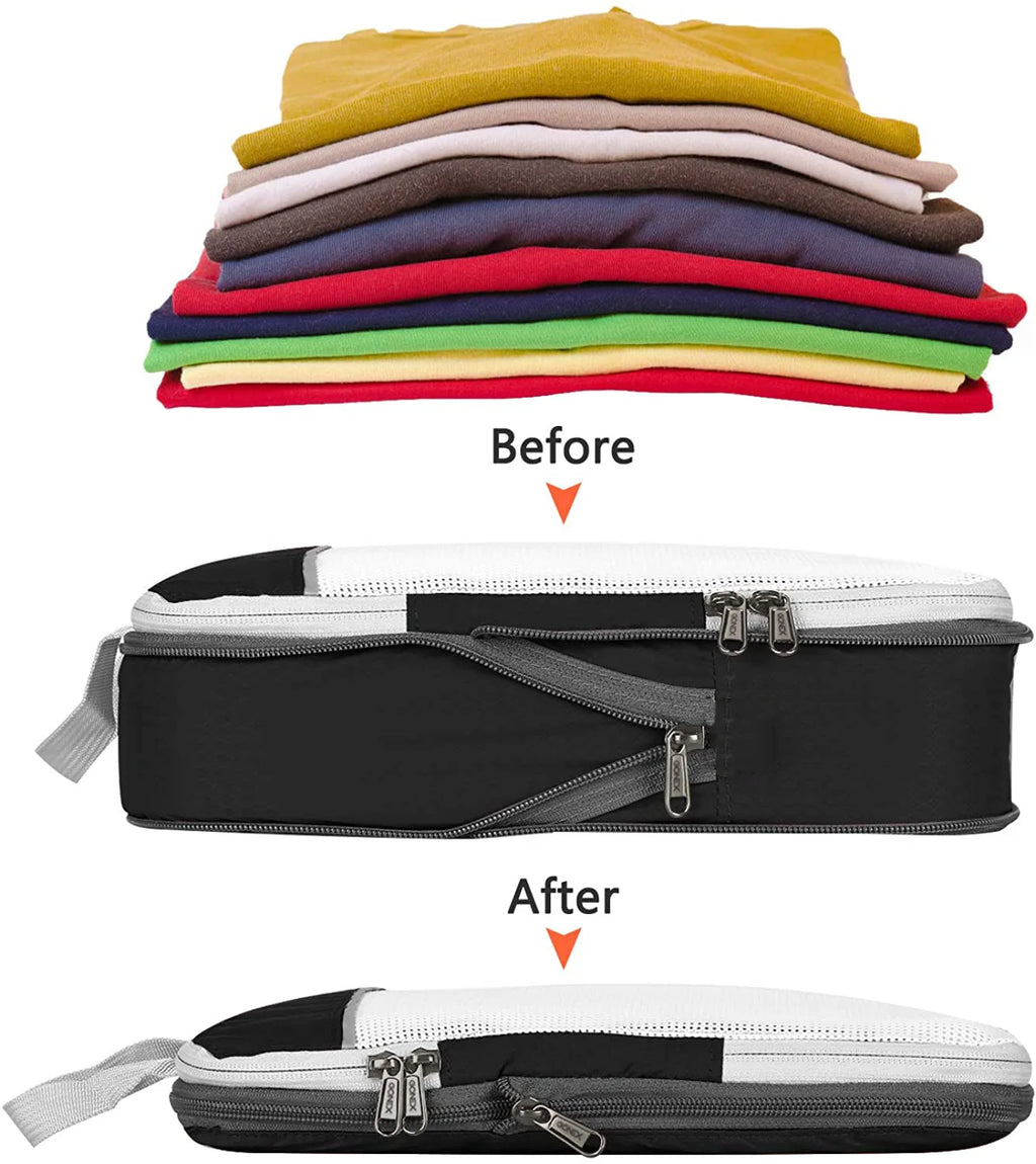 6PCS Travel Compressed Packing Cubes Storage Organizer Set With Shoe Bag Mesh Visual Luggage Portable Lightweight Suitcase Bag