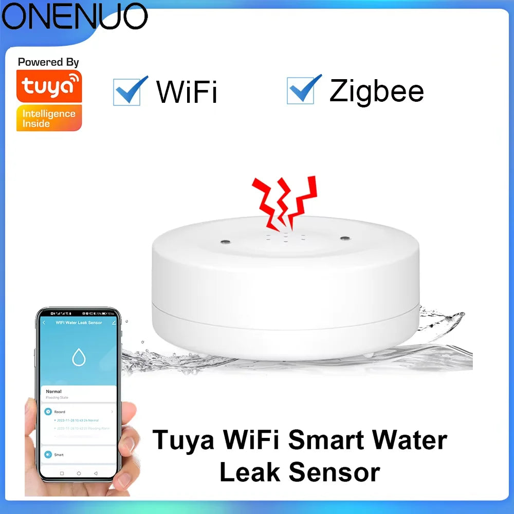 Tuya WiFi/Zigbee Water Leak Sensor Flood Leakage Detector with Sound Alarm 80dB and IP55 WaterProof Water Sensor Remote Monitor