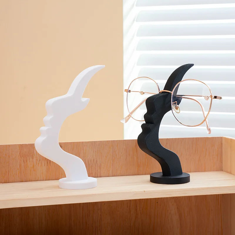 2Pc Creative Side Face Shaped Eyeglass Holder Stand 3D Printed for Glasses Storage Rack Fun Practical Desktop Art Decor Ornament