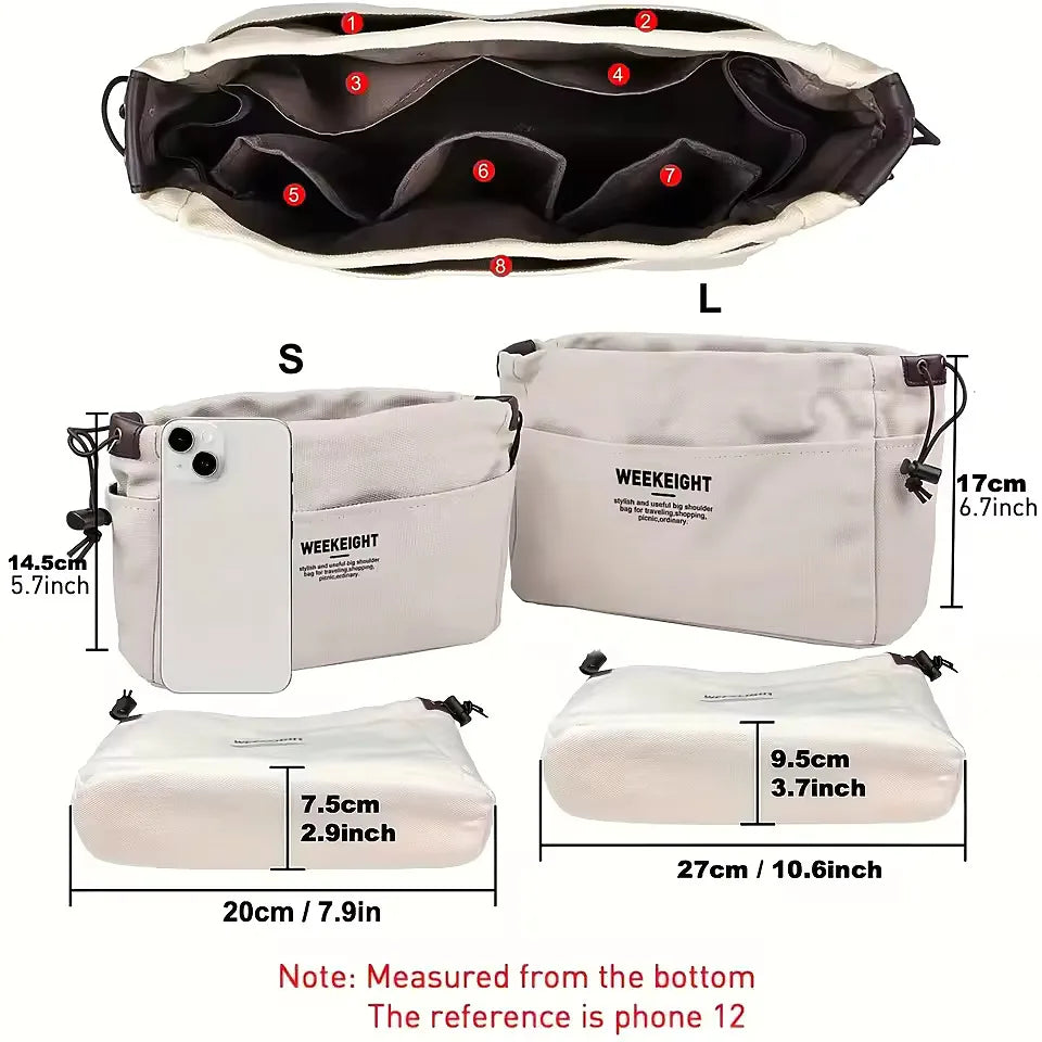 Bag Divider Drawstring Canvas Storage Organizers Multi-Pockets Liner Bag Lightweight Portable Travel Storage Bag