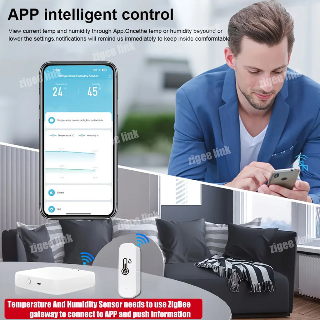 Smart Temperature Humidity Sensor Zigbee 3.0 Indoor Hygrometer Remote Monitor Support Tuya Alexa Google Home
