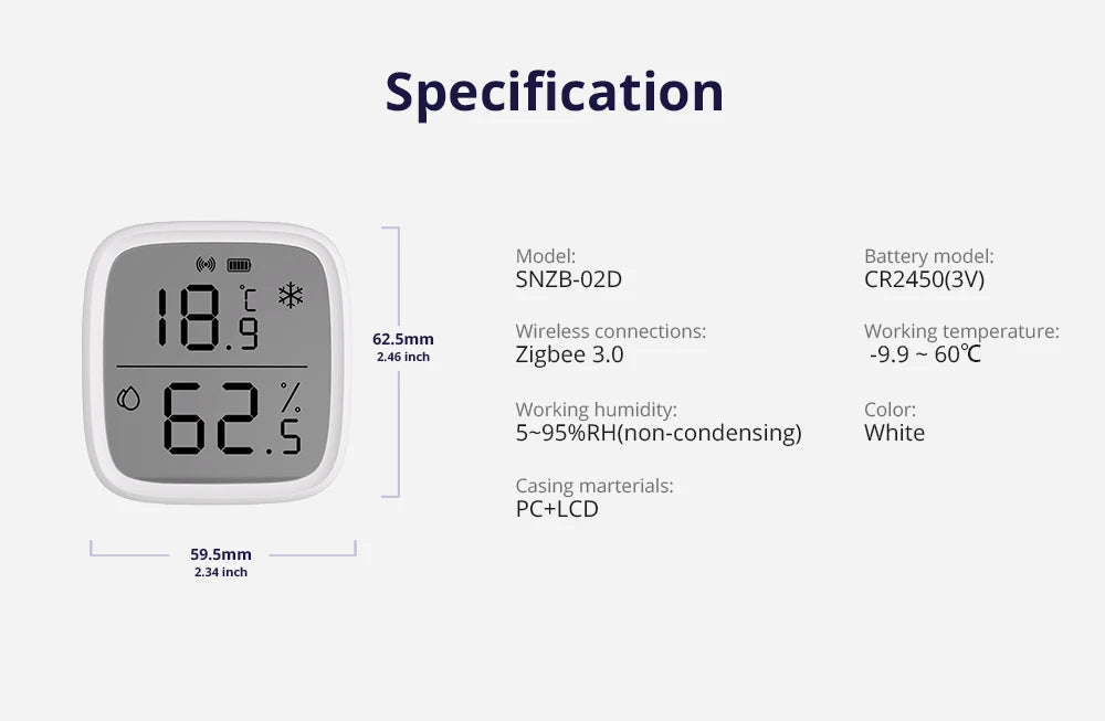 SONOFF SNZB-02D Zigbee LCD Smart Temperature Humidity Sensor Wireless Hygrometer Thermometer Alexa Google Home Alice