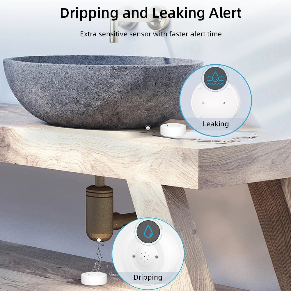 Tuya WiFi/Zigbee Water Leak Sensor Flood Leakage Detector with Sound Alarm 80dB and IP55 WaterProof Water Sensor Remote Monitor