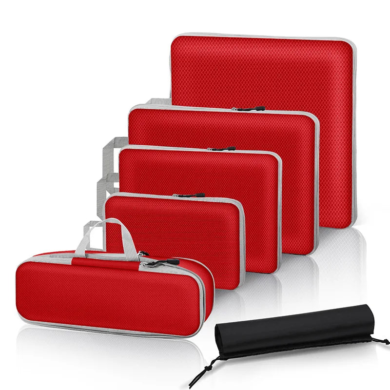 6PCS Travel Compressed Packing Cubes Storage Organizer Set With Shoe Bag Mesh Visual Luggage Portable Lightweight Suitcase Bag