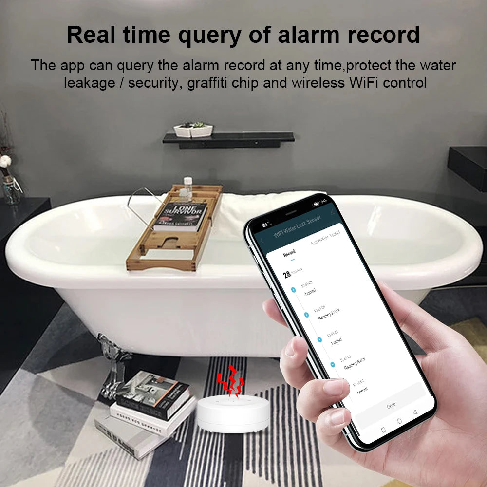 Tuya WiFi/Zigbee Water Leak Sensor Flood Leakage Detector with Sound Alarm 80dB and IP55 WaterProof Water Sensor Remote Monitor