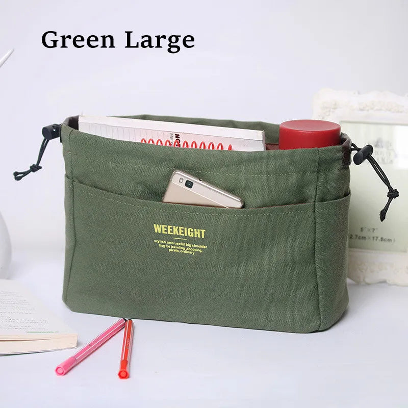 Bag Divider Drawstring Canvas Storage Organizers Multi-Pockets Liner Bag Lightweight Portable Travel Storage Bag